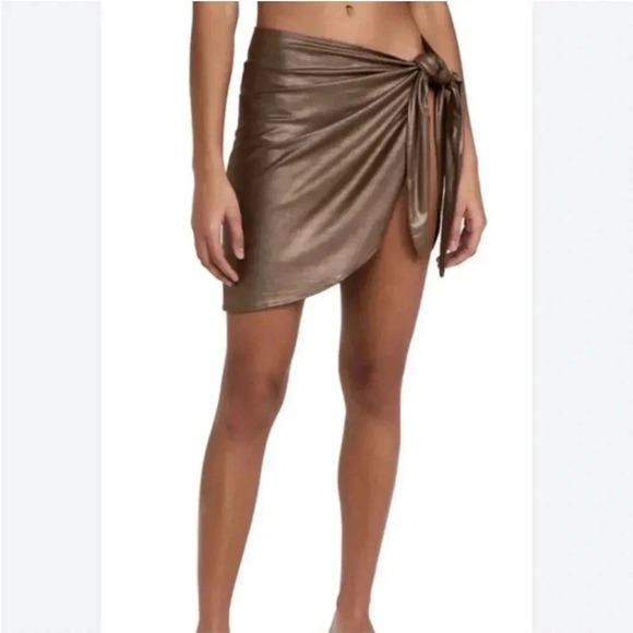 NWT Good American Mocha Foil Leg Daze Mesh Tie Sarong Coverup, Size 2XL-5XL - Picture 1 of 9